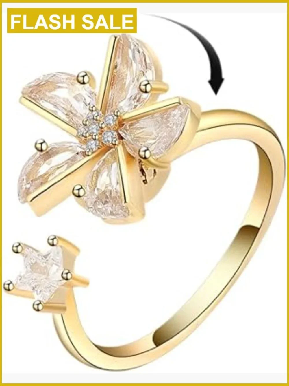 Fidget Spinner Ring Anxiety Stress Relief Open Adjustable Cubic Zirconia